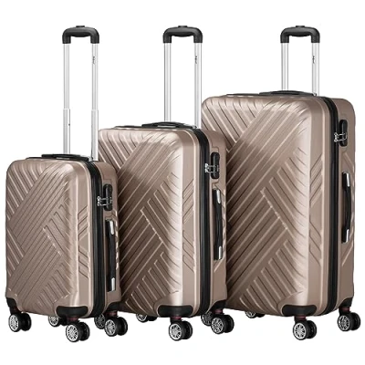Afbeelding van Zelsius koffer set 3 stuks ABS hardshell met cijferslot, dubbele wielen en binnenscheidingswand handbagagekoffer, delig, trolley, groot, bagageset, champagne, kofferset