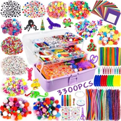 Afbeelding van Purpledi Knutselsets voor kinderen, knutselmateriaal in knutselkoffer, doe het zelf knutselaccessoires, knutselbenodigdheden, materiaalset, knutselcadeau verjaardag, Kerstmis, knutselset