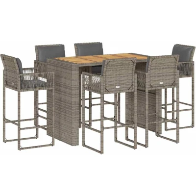 Afbeelding van vidaXL 7 delige Tuinbarset met kussens poly rattan acacia grijs