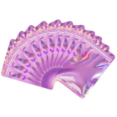 Afbeelding van Rimiko 100 stuks Hersluitbare Holografische Zakjes, Afsluitbare Mylar Zakken met Ritssluiting, Luchtdichte Zak voor het Verpakken en Bewaren van Voedsel (Roze Holografisch, 10,5 x 15 cm)