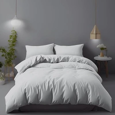 Afbeelding van LivinEase Geborstelde Microvezel 240x220cm Dekbedovertreksets 100 GSM Zilver Dekbedovertrek Met 2 Kussensloop (65 x 65 cm) Hotelkwaliteit Hypoallergeen, Onderhoudsvriendelijk en Comfortabel