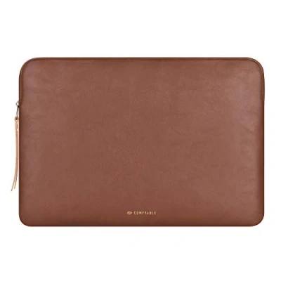 Afbeelding van Comfyable Laptophoes Compatibel met MacBook Pro 16 in M2 M1 &amp; Air 15 A2941, slanke beschermende PU leren tas waterdichte hoes notebooktas voor Mac, Bruin