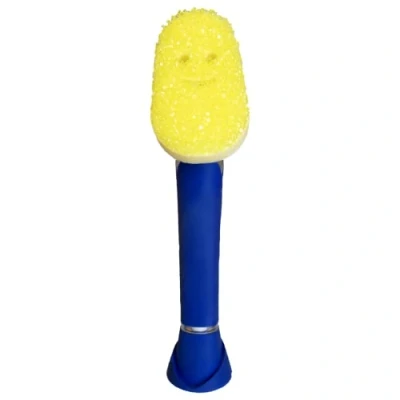 Afbeelding van Scrub Daddy Dish afwasborstel met reservoir, spoelspons FlexTextuur, geïntegreerde handgreep afwasmiddeldispenser, sponsborstel en standaard, blauw