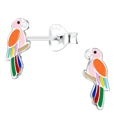 Afbeelding van JoyS Zilveren vogel oorbellen papegaai 5 x 10 mm gekleurd vogeltje kinderoorbellen