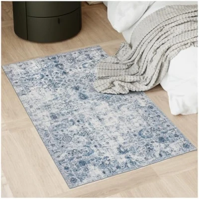 Afbeelding van tectake® Vintage design tapijt laagpolig vloerkleed Amara 80cm x 150cm blauw