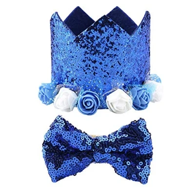 Afbeelding van TOPINCN Pet Hoed Strikdas Set Modieuze Intrekbare Glanzende Bloem Kroon Honden Katten Dierbenodigdheden Kerst Verjaardagsfeest Dagelijks (Sapphire)