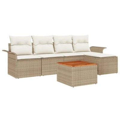 Afbeelding van vidaXL 6 delige Tuin Sofa Set met Kussens Beige Poly Riet Acacia