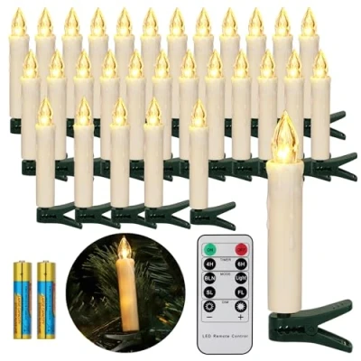 Afbeelding van FREEPOWER 30 LED Kerstboom Kaarsen Draadloos met Afstandsbediening Timer Flikkeren Dimbaar Warmwit Kerstverlichting Kerstdecoratie, Kerstkaarsen Buiten Waterdicht（met batterijen）