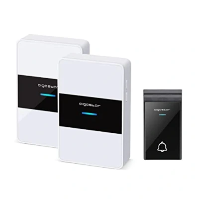 Afbeelding van Draadloze Deurbel Elektronische Bel waterdicht, met bereik tot 150 m, volume 36 beltonen, led display, 1 zenderknop en 2 ontvangers(DC, Zwart wit)