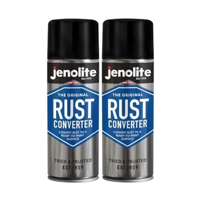 Afbeelding van JENOLITE roest Converter Spray 2 x 400ml Behandeling &amp; INHIBITOR Snelwerkend Epoxy Gebaseerd voor Metaal Zet om in stabiel, klaar te schilderen oppervlak