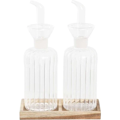 Afbeelding van Olie en azijnset DKD Home Decor 250 ml 14 x 7,5 21 cm Natuurlijk Transparant Acacia Borosilicaatglas