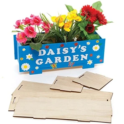 Afbeelding van Baker Ross FE507 Houten Knutsel Plantenbak voor Kinderen Pakket van 2, Tuin Knutselset, Maak je Eigen Plantenpot Ideaal en Volwassenen om te Verven Versieren