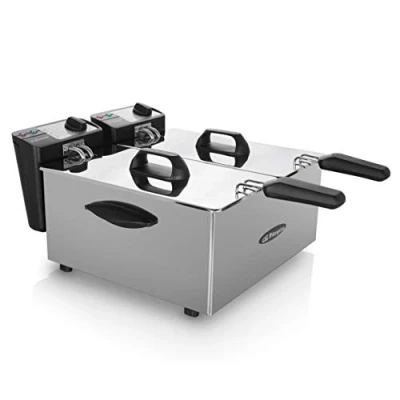 Afbeelding van Orbegozo FDR 70 Professionele friteuse, 7 liter (twee containers van elk 3,5 liter), instelbare thermostaat, lichtindicatoren, geïsoleerde handgrepen, kabelopwikkelaar, roestvrij staal, 2000 W