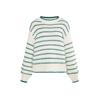 Afbeelding van Dreimaster Maritim Dames Gebreide Trui SCHMUDDELWEDDA M/L / Off White Groen 100% Polyester