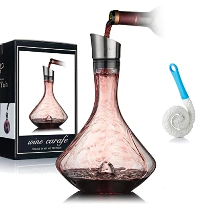 Afbeelding van Decanter Wijnkaraf, Wijn voor Rode met Ingebouwde Beluchter, Wijnbeluchter, Wijngeschenk, Roestvrijstalen Schenkdop, Filter, 100% Loodvrij Handgeblazen Kristalglas