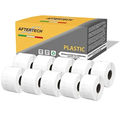 Afbeelding van Aftertech 10 x 11356P 41 89 mm rollen waterdichte kunststof etiketten compatibel (300 etiketten/rol = 3000 totaal) voor Dymo LabelWriter 11356PLA