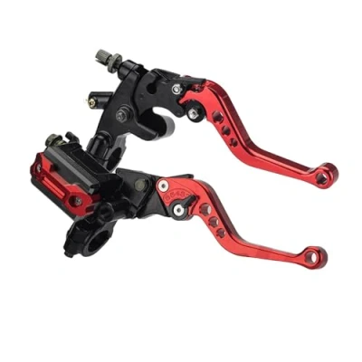 Afbeelding van Remkoppeling hoofdcilinder reservoir hendel, koppelingshendel set motorfiets remhendel 7/8 inch universeel, handvat bovenste pomp hydraulisch verstelbare rem (rood)
