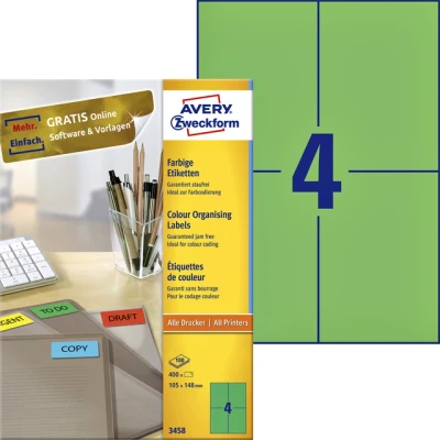 Afbeelding van Etiket Avery Zweckform 3458 105x148mm A6 groen 400stuks