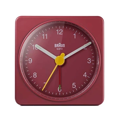 Afbeelding van Braun Klassieke analoge reiswekker, compact formaat, rustig kwartsuurwerk, Crescendo alarm in rood, model BC02R, zwart, Eén maat, Manchet