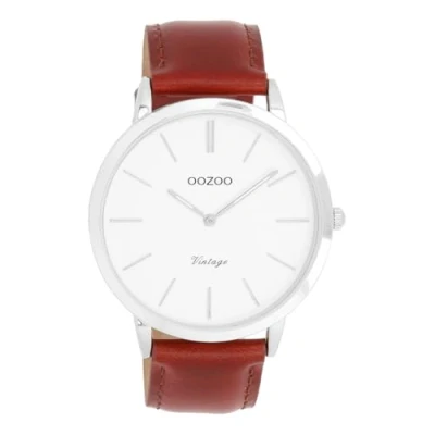 Afbeelding van OOZOO Vintage series Zilverkleurige horloge met bruine leren band C20385