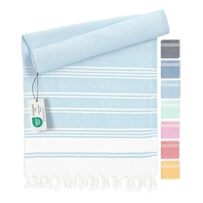 Afbeelding van Fit Flip Hamamdoek Strandhanddoek XXL van 100% gerecycled katoen sneldrogend strandlaken, fouta, pestemal Turkse handdoek ideaal als hamam saunahanddoek en sarong Ijsblauw 100x200cm Diamond