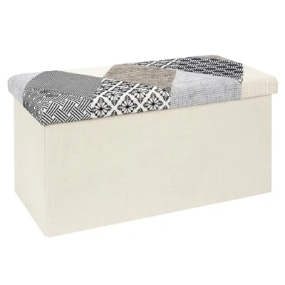 Afbeelding van Home Deco Factory Poef/hocker Lapjes Blac opvouwbaar stof opbergbox multicolor polyester/mdf 76 x 38 cm