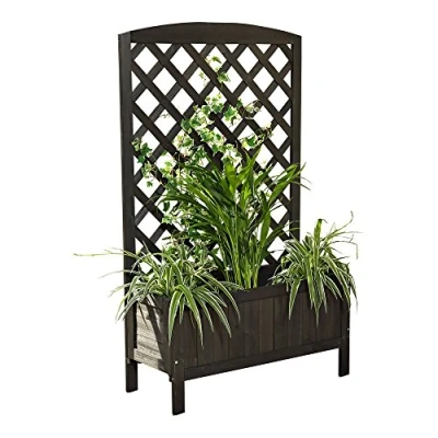 Afbeelding van Melko plantenbak met latwerk, klimhulp, ketplanten, hout, inkijkbescherming, rankrooster bloembak