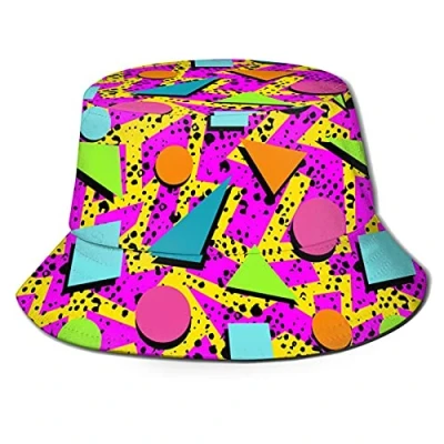 Afbeelding van BAIFUMEN Emmer Hoeden Mode Zonnekap Packable Outdoor Visser Hoed voor Vrouwen en Mannen, Vintage jaren 80 Memphis, Eén Maat