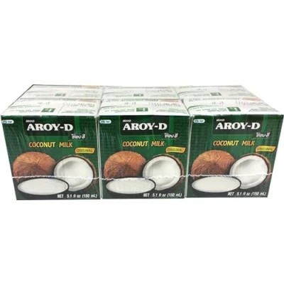 Afbeelding van yoaxia ® 6 pack [6x 150ml ] AROY D kokosmelk + een kleine gelukspop houten poppetje