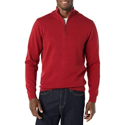 Afbeelding van Amazon Essentials Heren 100% katoenen trui met kwartrits rood, XL