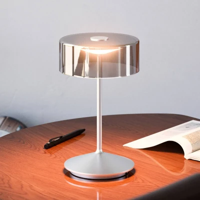 Afbeelding van Sigor Numotion LED oplaadbare tafellamp, zilver, glas, IP54, dimbaar