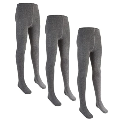 Afbeelding van 3 paar meisjes kinderen katoen rijke zachte rekbare gebreide schooluniform alledaagse panty leeftijden 2 13 jaar, Grijs, 11 12 jaar