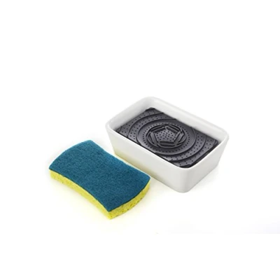 Afbeelding van Full Circle Bubble Up Keramische Zeepdispenser &amp; Scrubber Spons Set, Wit