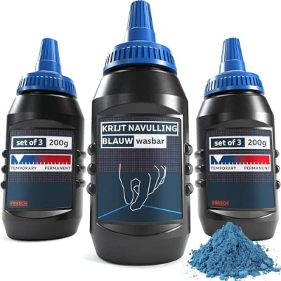 Afbeelding van Presch Krijt Navulling Blauw 3x 200g krijtpoeder Duidelijke, zichtbare lijnen dankzij intens blauwe kleur Perfect voor het maken van meubels gemakkelijk oplosbare krijtverf