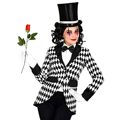 Afbeelding van Widmann Harlequin Kostuum Classy Bestsy Slipjas Zwart Wit Vrouw / Large Carnavalskleding Verkleedkleding