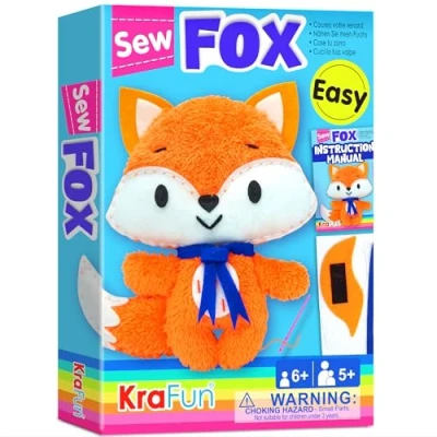 Afbeelding van KRAFUN Fox Animal Naaiset voor kinderen Beginner My First Art &amp; Craft, inclusief vossenpop knuffeldier, instructies en pluche vilten materialen om te leren naaien, borduurwerk, leeftijd 7 8 9 10 11 12