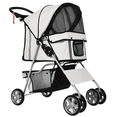 Afbeelding van Pawhut Buggy voor honden, opvouwbaar, 600D Oxford weefsel, waterdicht, 4 wielen, grijs