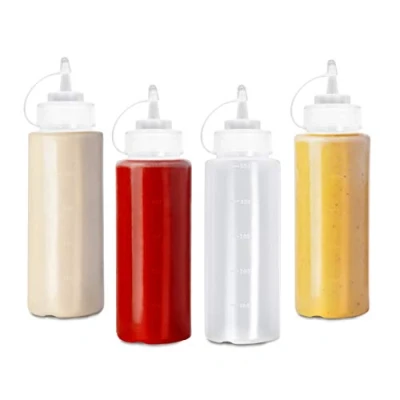 Afbeelding van MATANA 4 Stuks Knijpflessen, Sausfles, Plastic Flessen met Dop (500ml) Ketchup, Mosterd, Sauzen, Olie, Dressings Lekvrij &amp; BPA Vrij