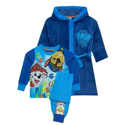 Afbeelding van Paw Patrol Badjas En Pyjama Voor Kinderen Chase, Rubble Marshall Hooded Jongens Blauw 110