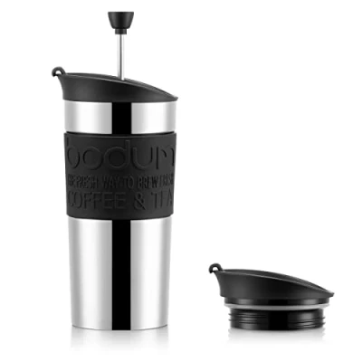 Afbeelding van BODUM Set koffiezetapparaten voor op reis, roestvrij staal met extra deksel, vacuüm, 350 ml/12 oz, zwart