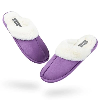 Afbeelding van DUNLOP Damespantoffels met traagschuim, pluizige bontvoering, antislip instapschoenen, Paars, 38 EU