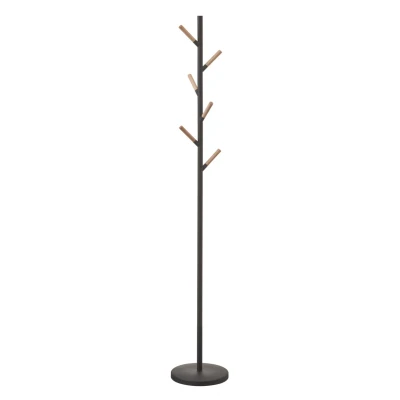 Afbeelding van Yamazaki Staande kapstok Plain 6 Haken Zwart Donkerbruin Hout 28x28x177cm