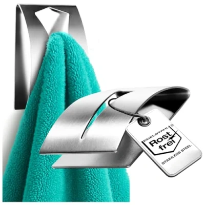 Afbeelding van COM FOUR® 2x zelfklevende handdoekhaken handdoekhouder van roestvrij staal 304 handdoekklem zonder boren voor badkamer en keuken (2 stuks)