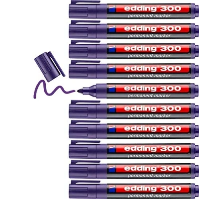 Afbeelding van edding 300 permanent marker violet 10 stiften ronde punt 1,5 3 mm watervast, sneldrogend wrijfvast voor karton, kunststof, hout, metaal, glas
