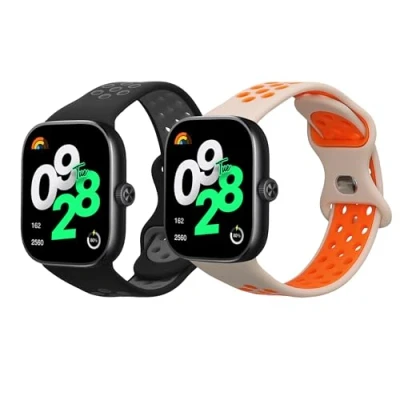 Afbeelding van kwmobile 2x horlogebandjes geschikt voor Xiaomi Redmi Watch 4 bandje Smartwatch bandjes van TPU Activity tracker horloge band in zwart / donkergrijs wit oranje