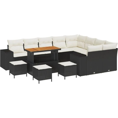 Afbeelding van vidaXL 13 delige tuinset met kussens zwart poly rattan en acacia