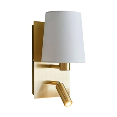 Afbeelding van Lindby Wandlamp 1licht stof, metaal H: 30.8 cm wit, messing