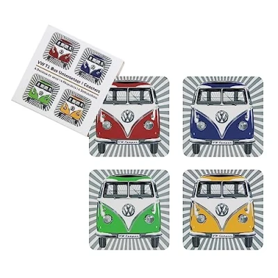 Afbeelding van BRISA VW Collection Volkswagen T1 Bus Transporter Onderzetters 4 pc Set Samba Strepen/4 Kleuren