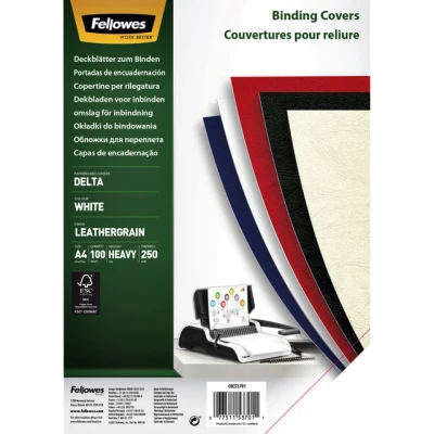Afbeelding van Voorblad Fellowes A4 lederlook wit 100stuks