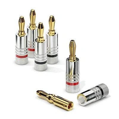 Afbeelding van Sonero® Bananenstekker set van 4, voor alle luidsprekerkabels met een diameter tot max. 6 mm², 4 stuks kleurcodering (12x rood, 12x zwart), 24k verguld